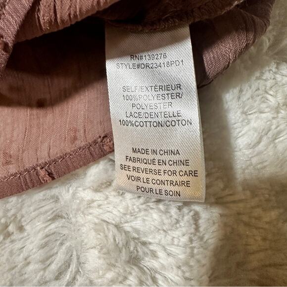 DR2 by Daniel Rainn Size L Brown Tassel Clip Dot Blouse Peasant Top Boho Neutral - Picture 9 of 12